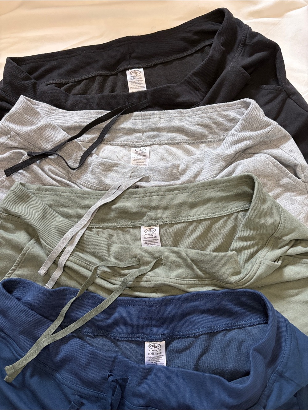 Athletic works Drawstring shorts lot of four in Black, Gray, Olive, Navy
